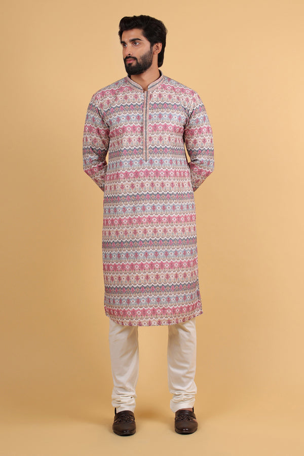 Peach Rayon Kurta with Sequin Thread Embroidery
