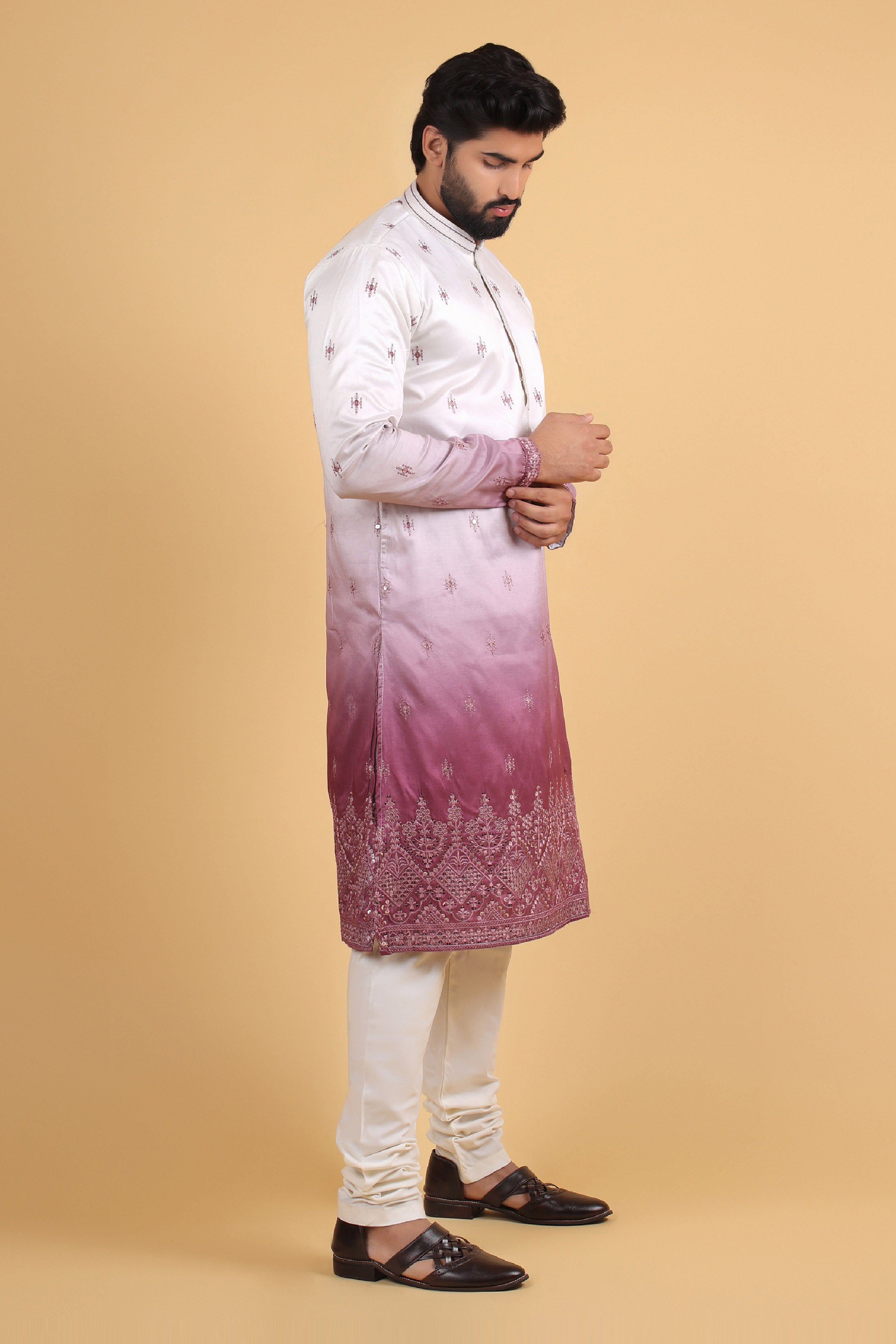 Royal Ombre Wine Sequin Silk Kurta