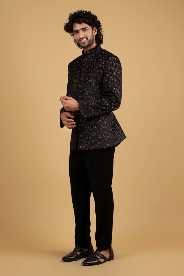 Noir Majesty Resham Embroidered Zip Jodhpuri Ensemble
