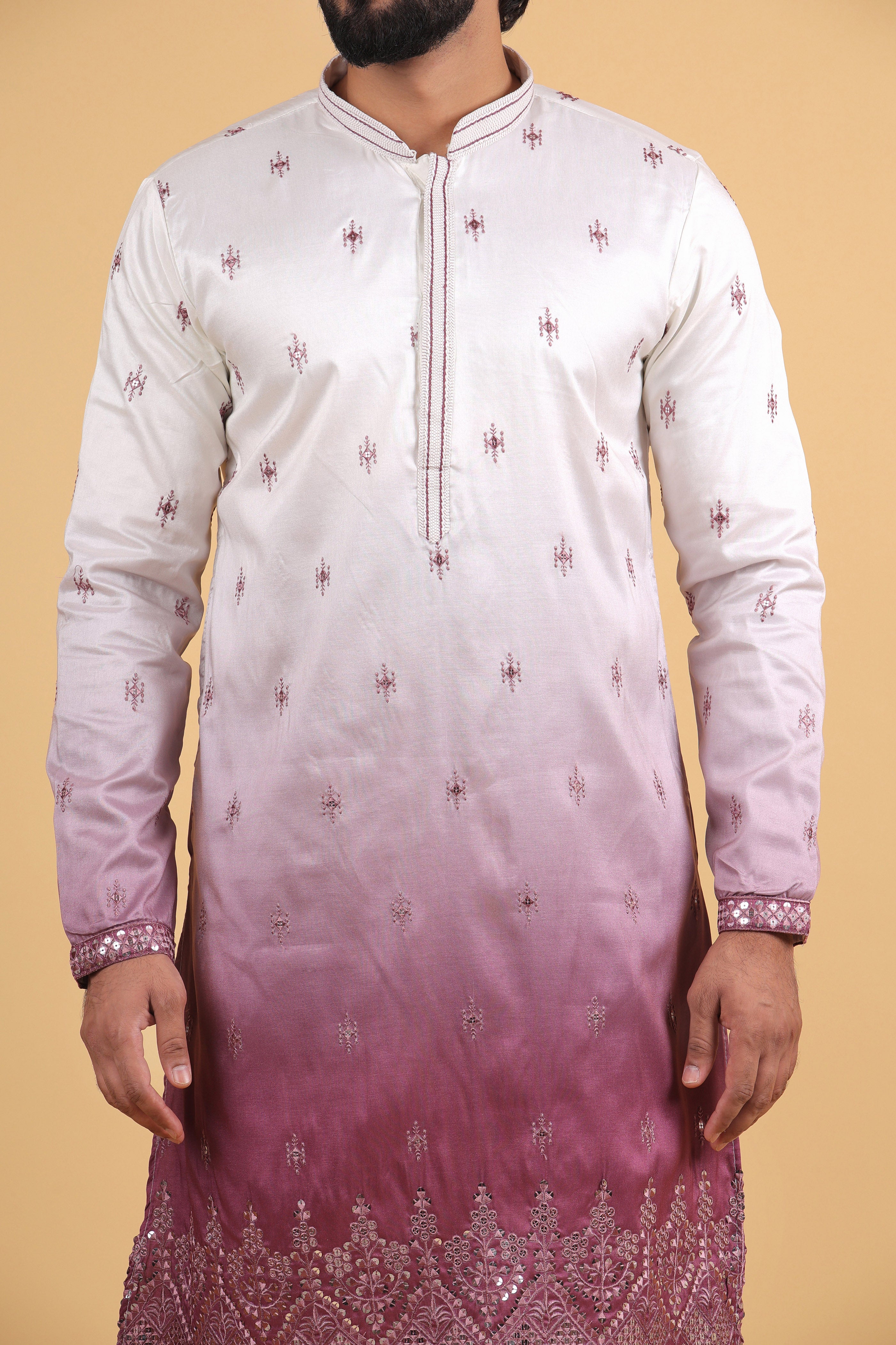Royal Ombre Wine Sequin Silk Kurta