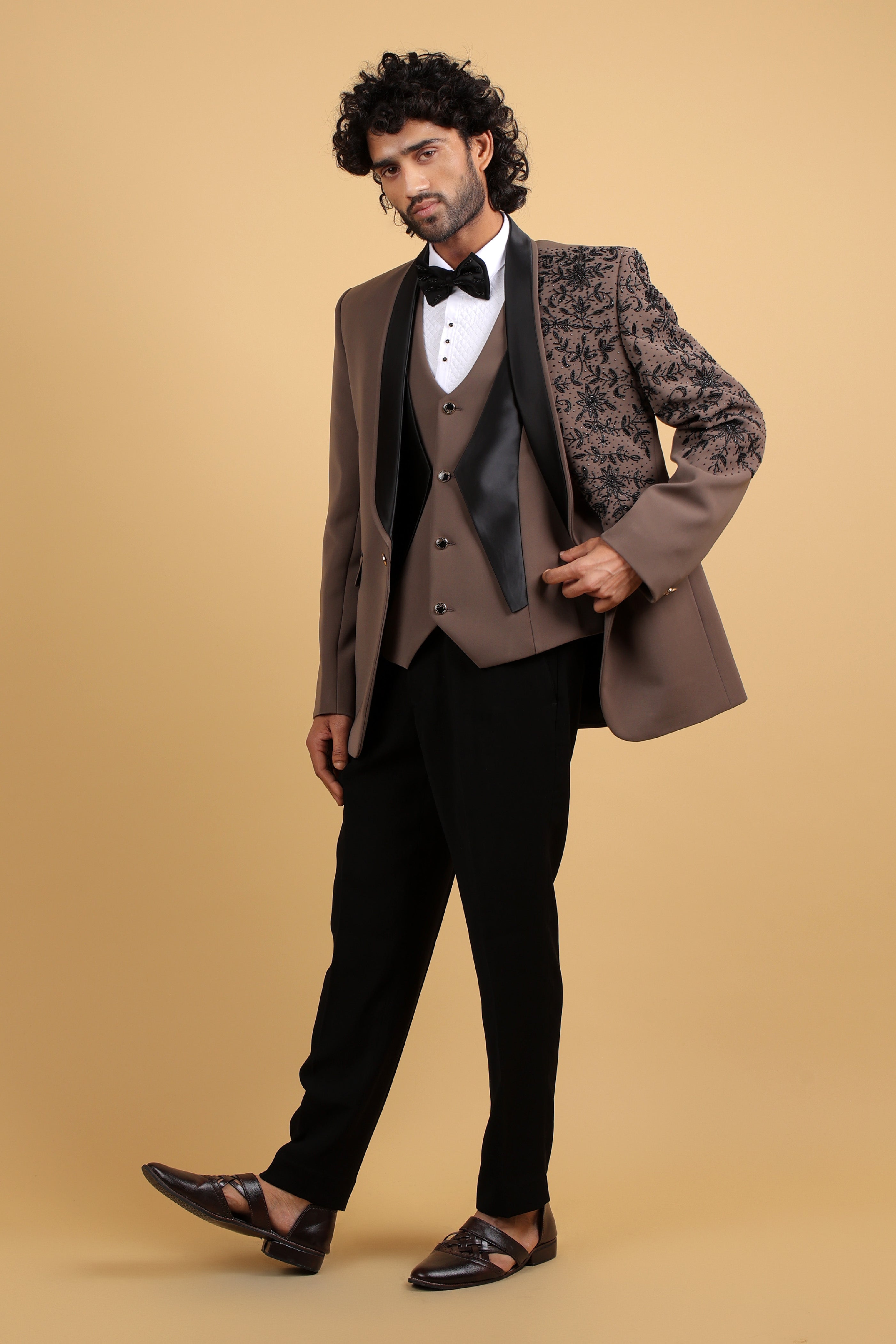 Regal Mouse Grey Embroidered Tuxedo Ensemble