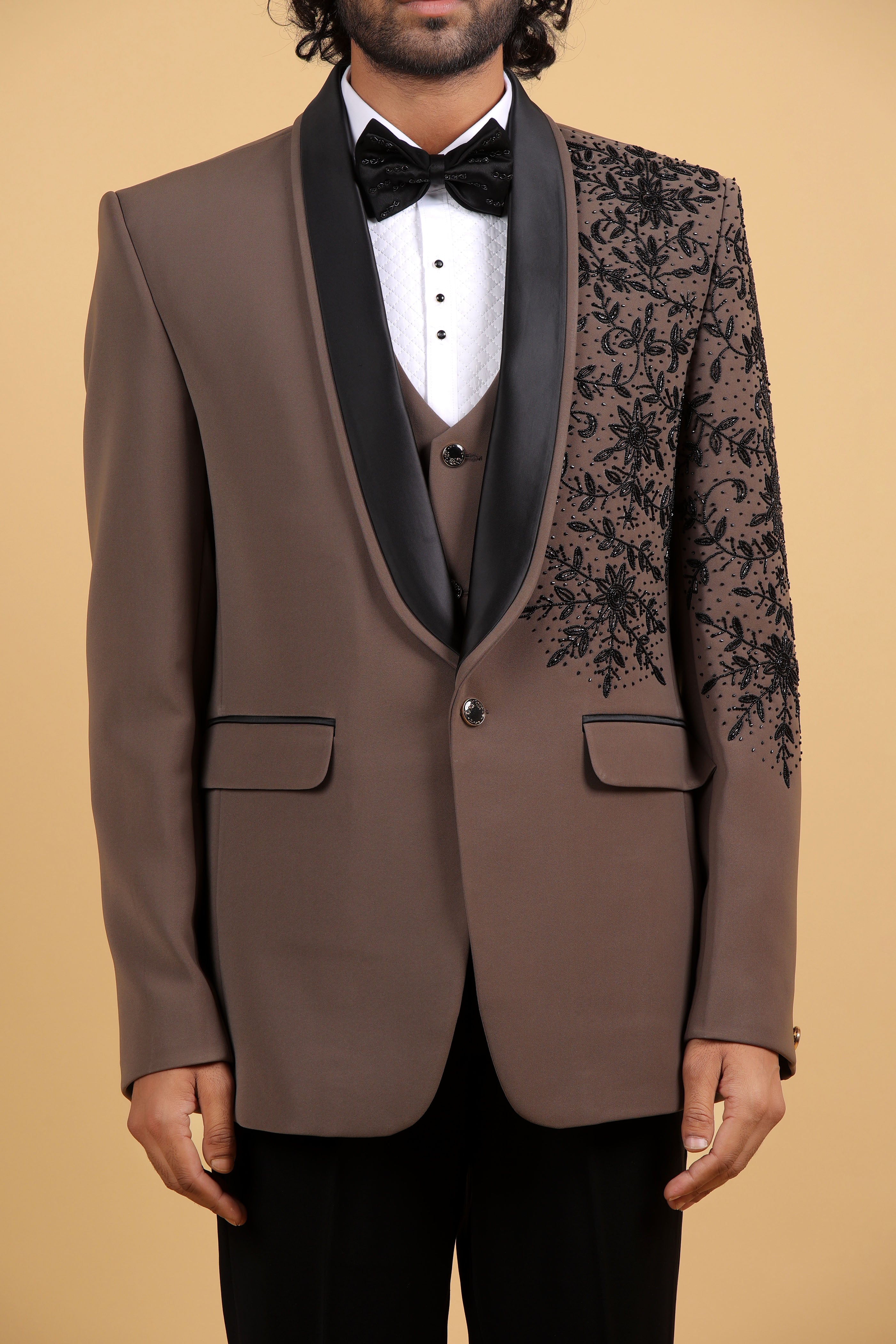 Regal Mouse Grey Embroidered Tuxedo Ensemble