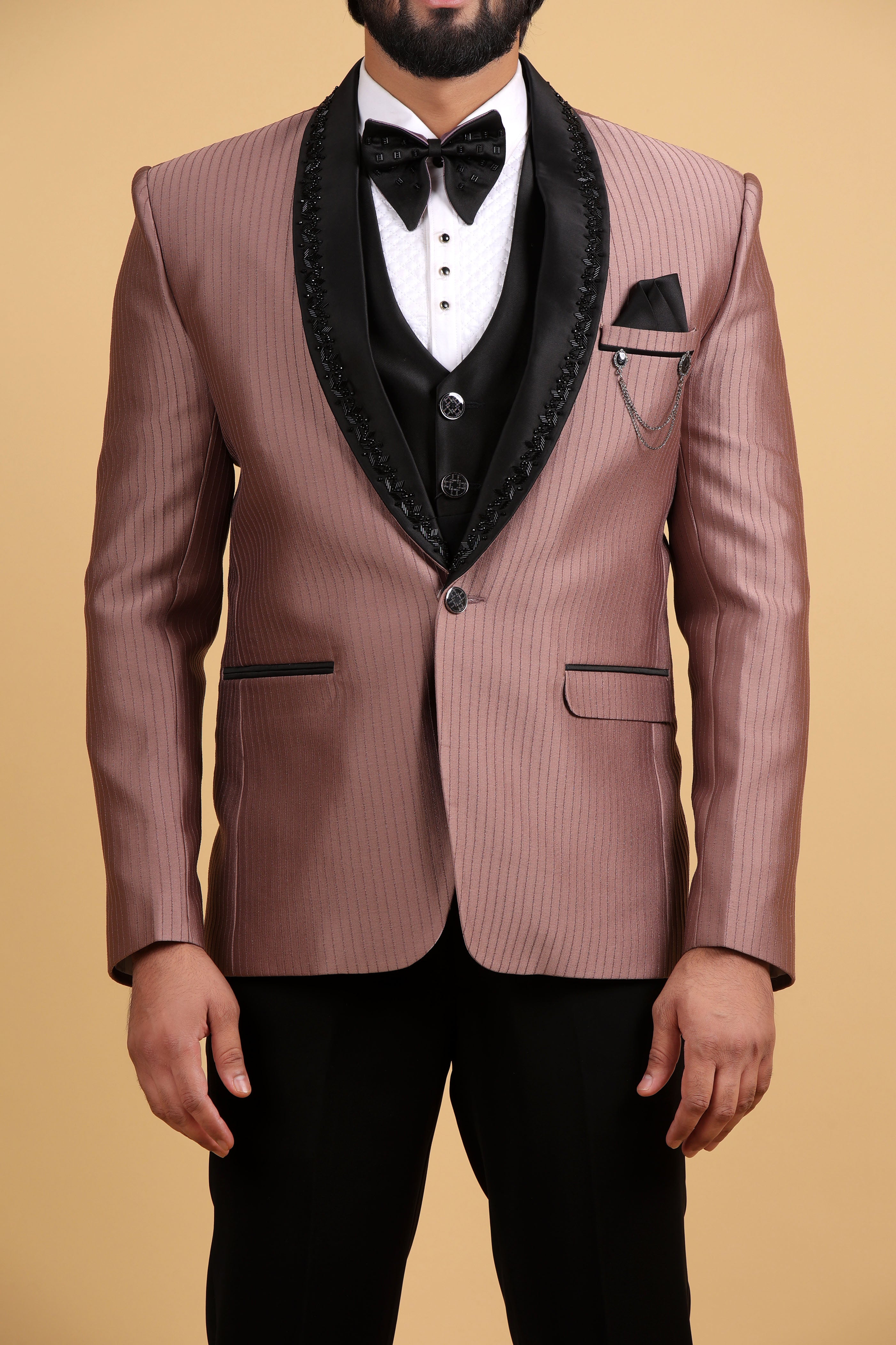Imperial Peach Hand-Embroidered Tuxedo Set