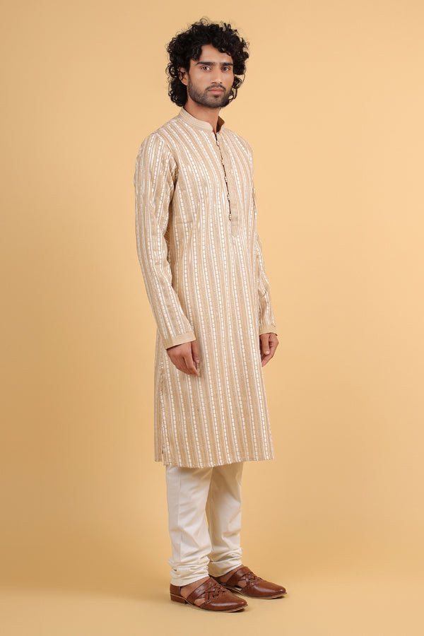 Beige Chanderi Kurta with Resham and Zari Embroidery