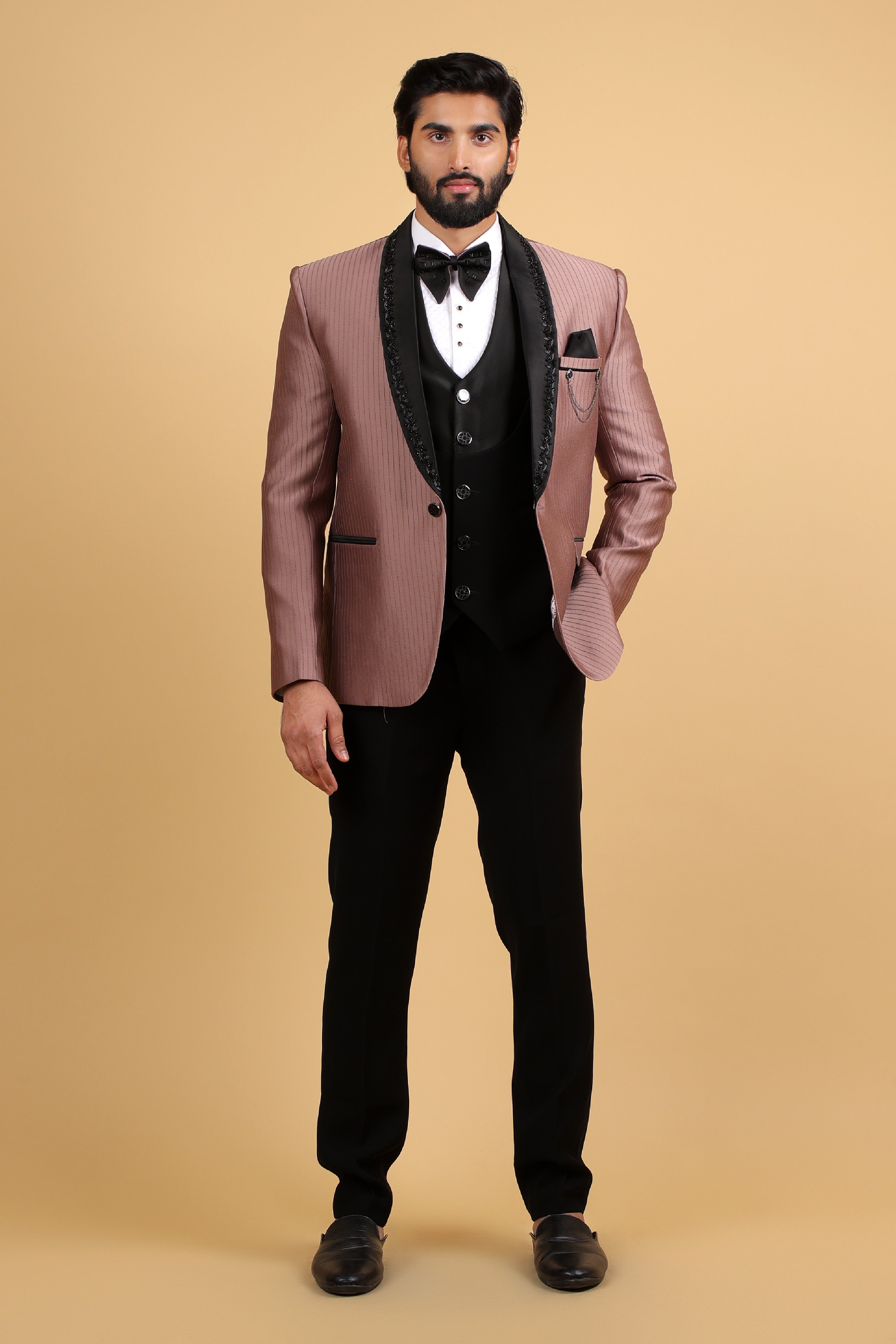 Imperial Peach Hand-Embroidered Tuxedo Set