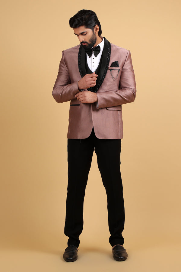 Imperial Peach Hand-Embroidered Tuxedo Set