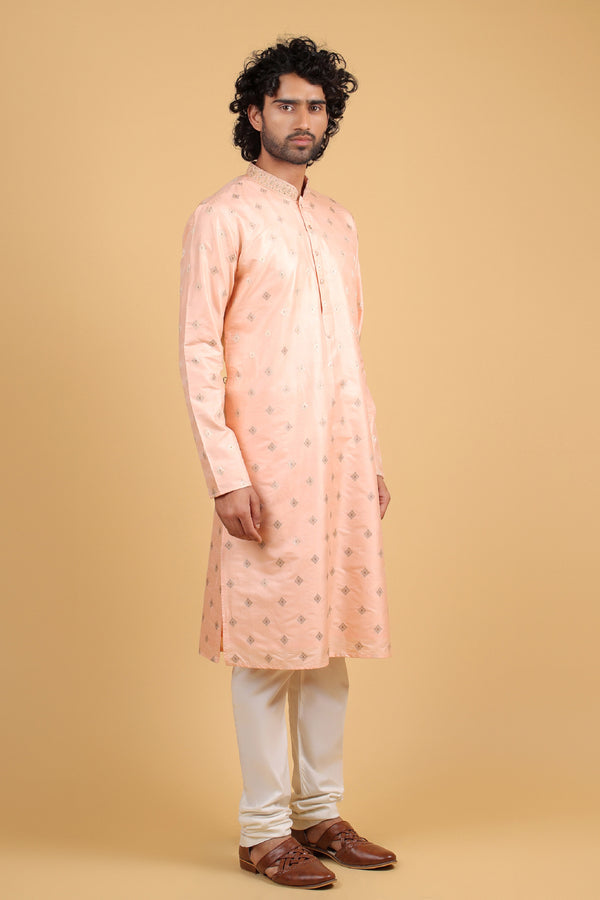 Regal Peach Banarasi Silk Kurta