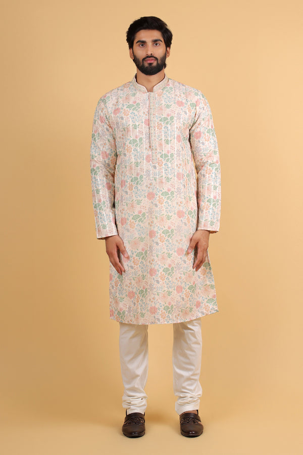 Lime Rado Silk Printed Kurta