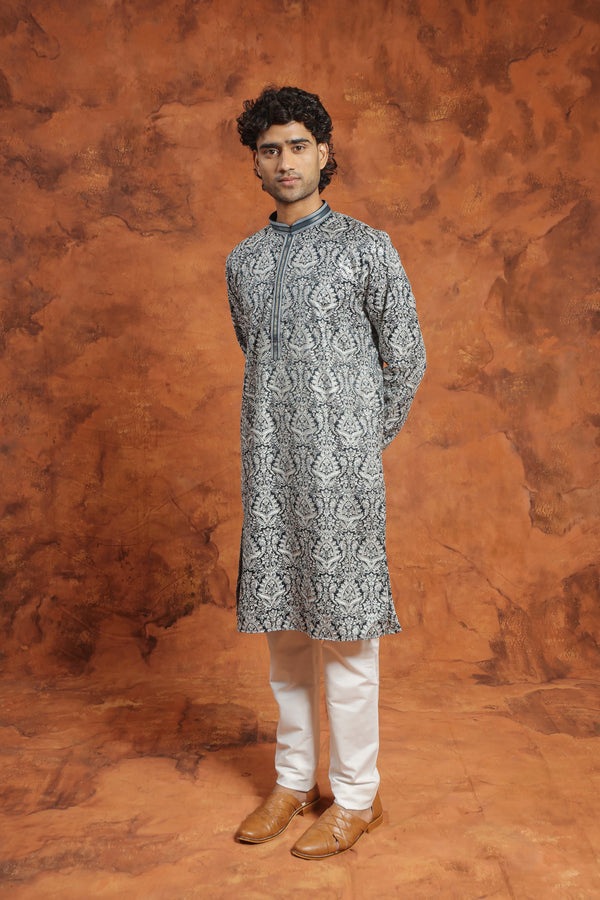 Black and Silver Brocade Kurta