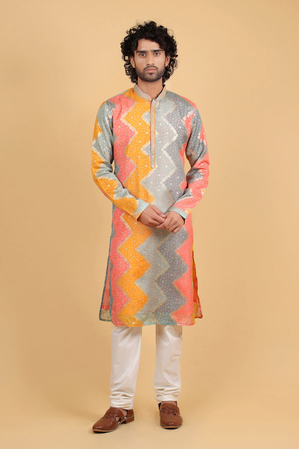 Multicolor Bandhani Zari Silk Kurta