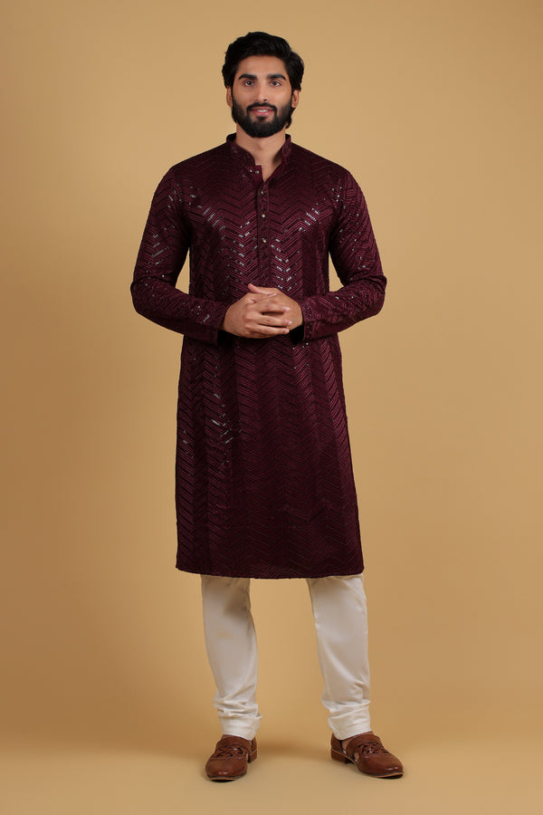 Royal Merlot Sequin Embroidered Kurta