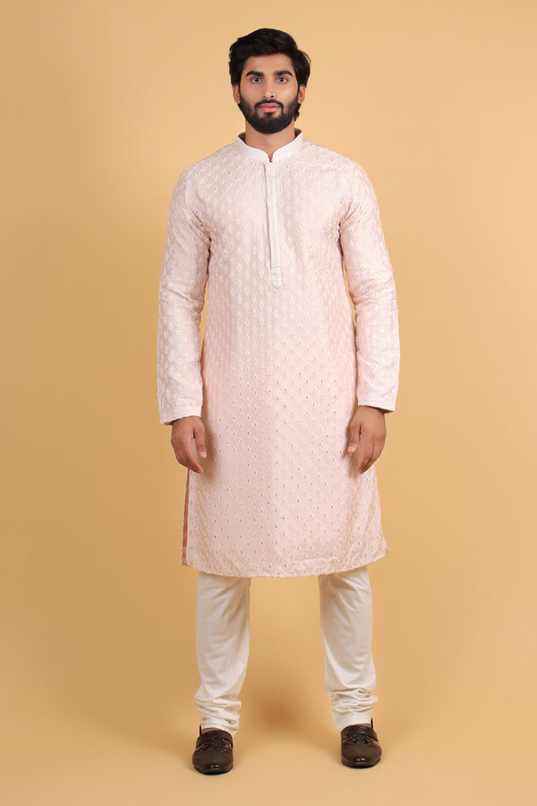 Blush Pink Royale Embroidered Silk Kurta