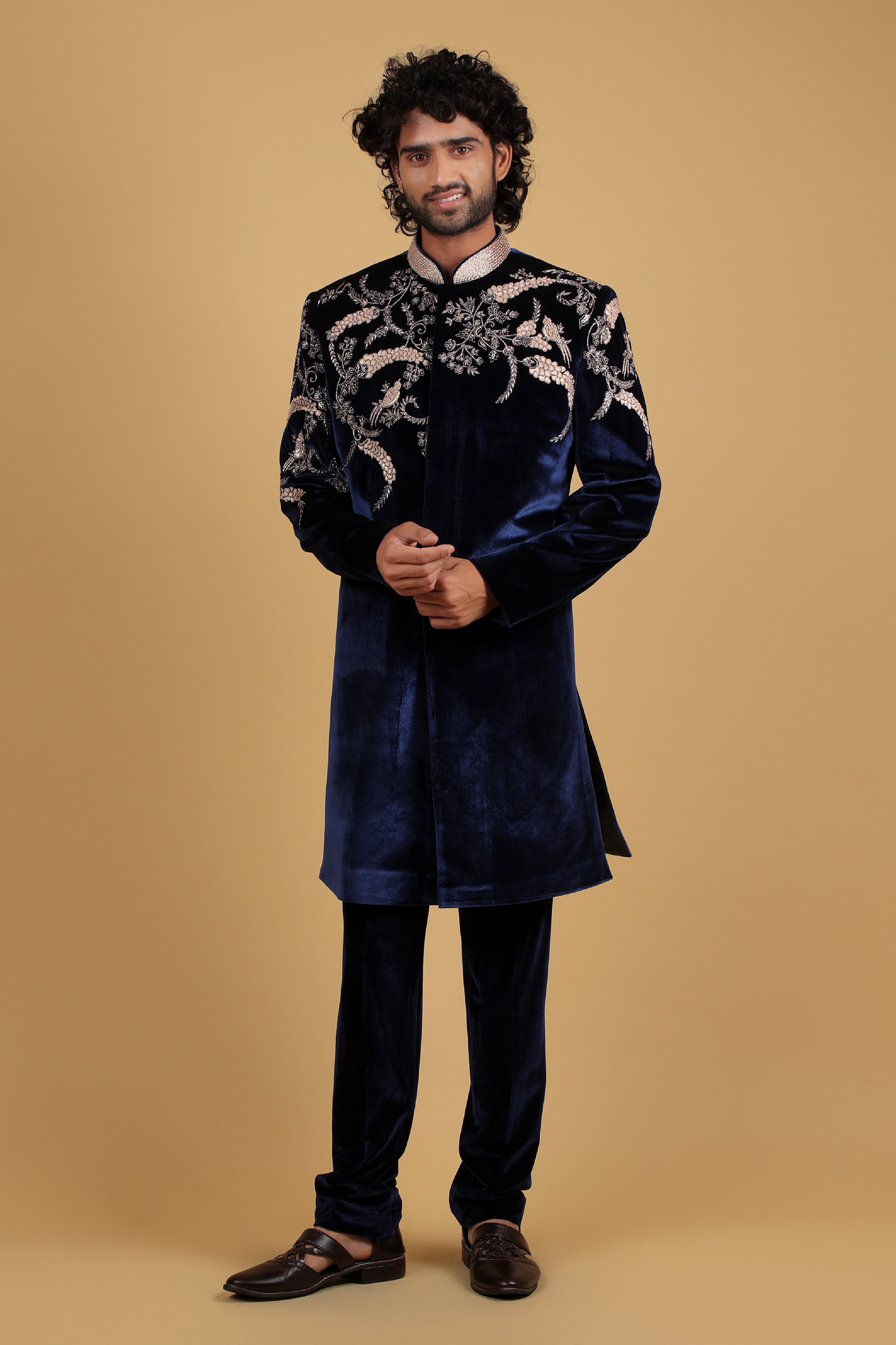Roasty Blue Velvet Regal Indo Western