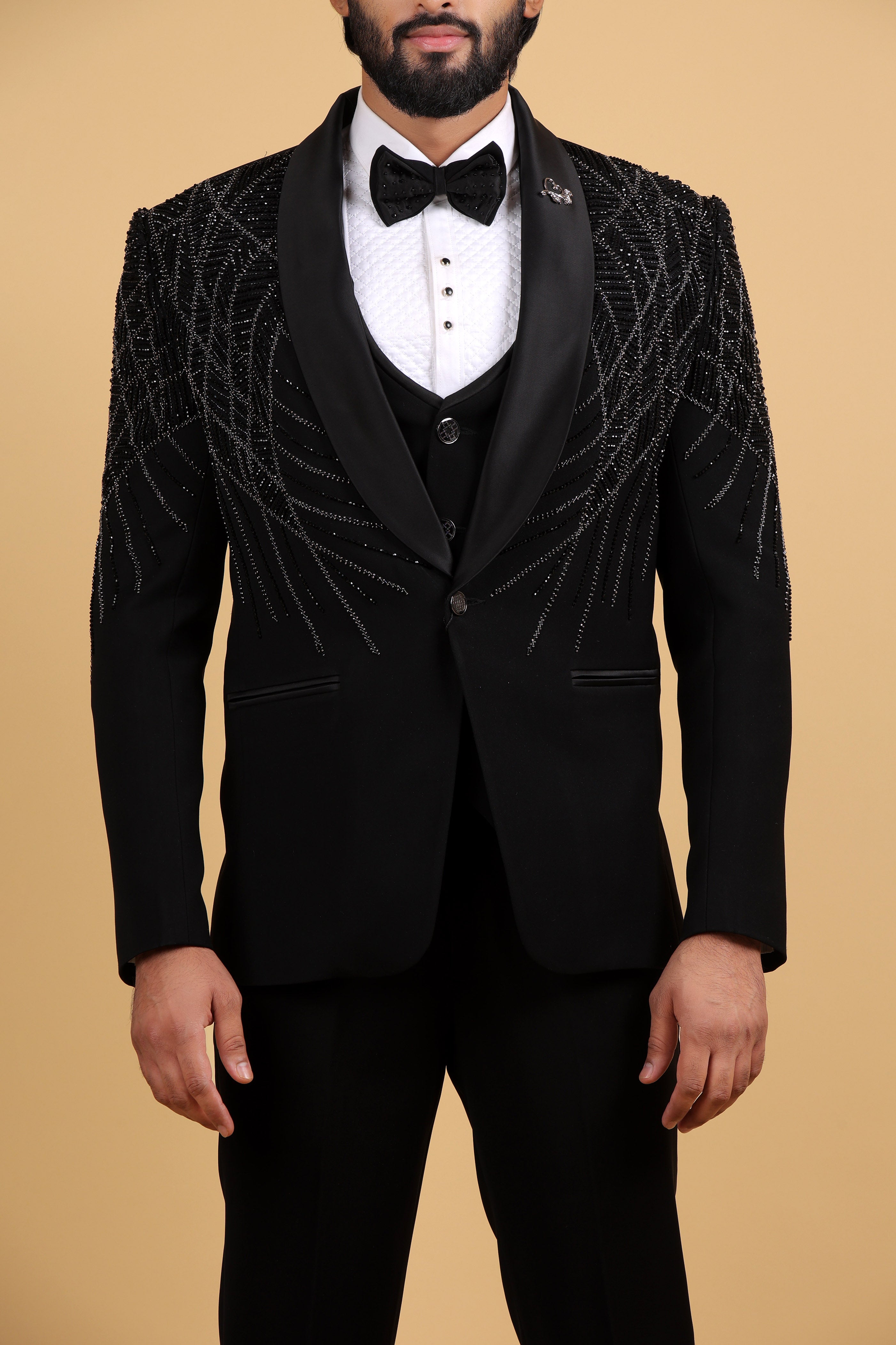 Noir Royale Hand-Embroidered Tuxedo Set