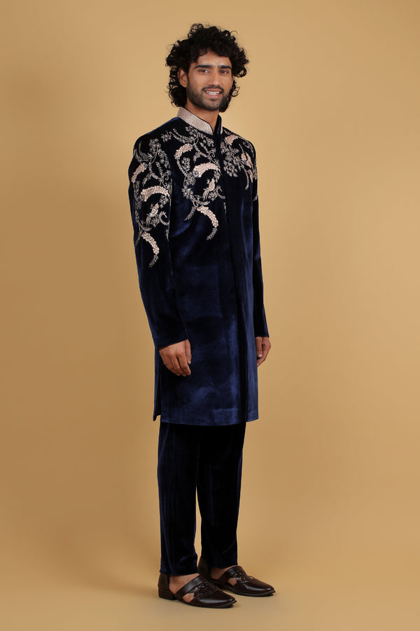 Roasty Blue Velvet Regal Indo Western