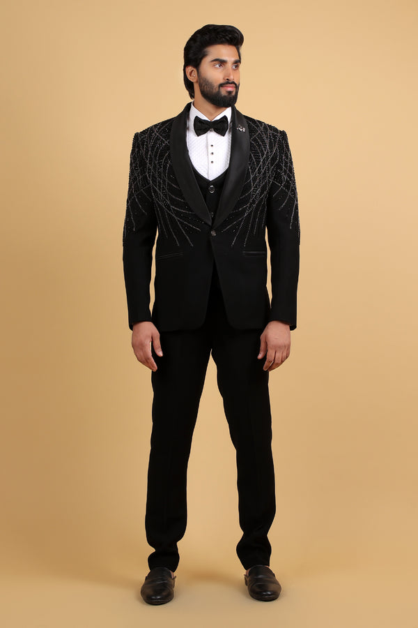 Noir Royale Hand-Embroidered Tuxedo Set