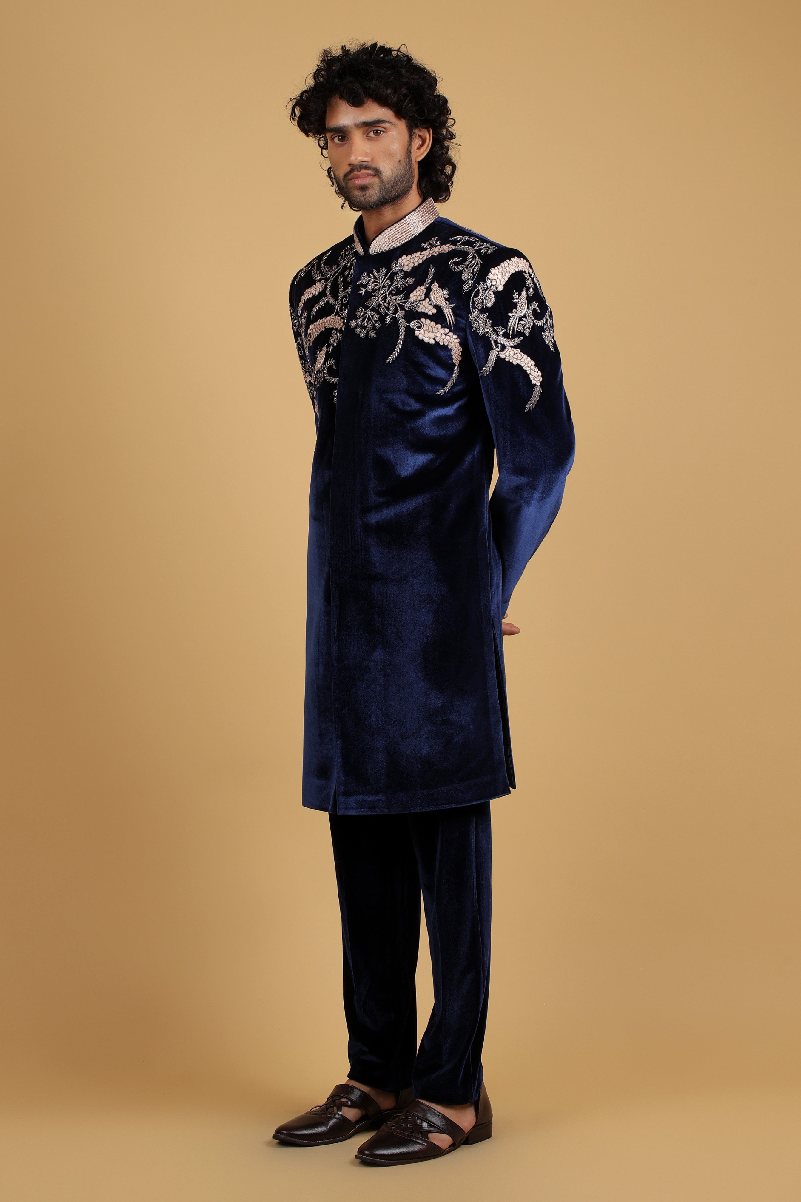 Roasty Blue Velvet Regal Indo Western
