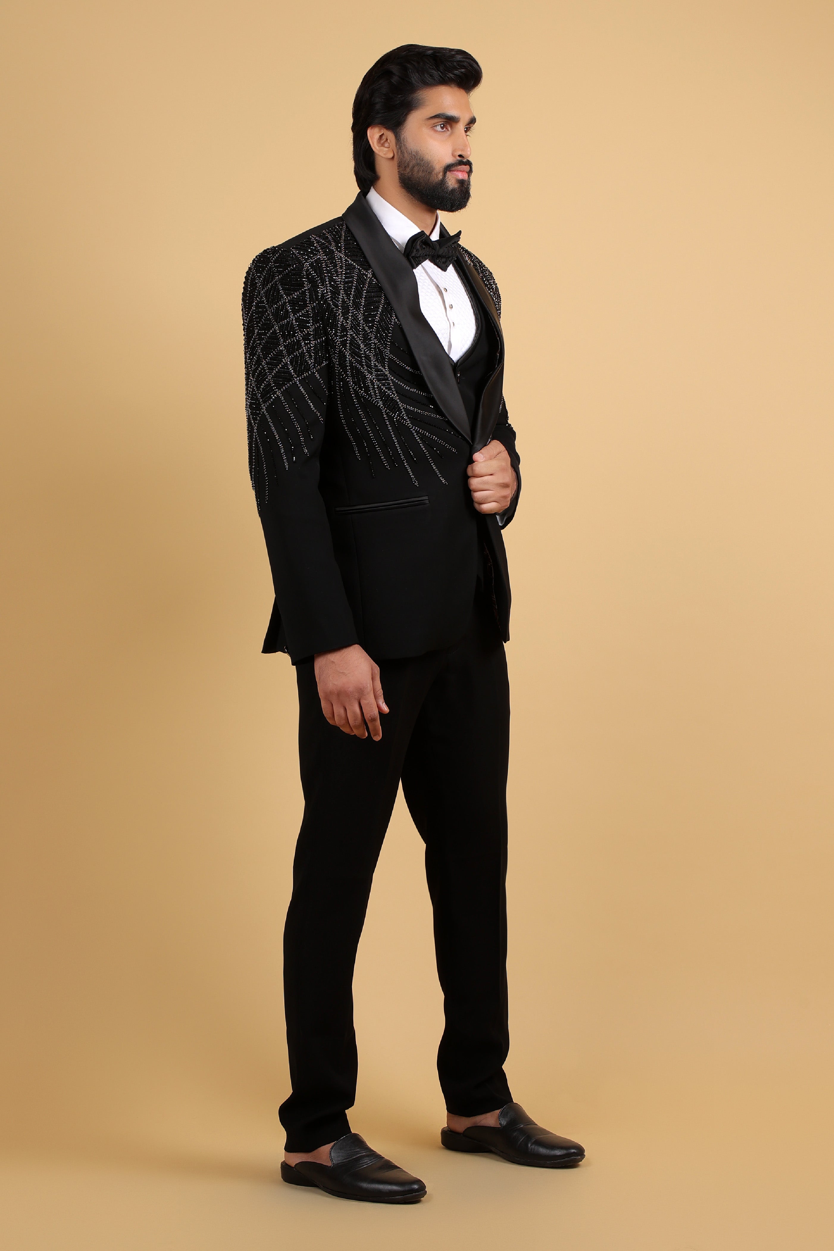 Noir Royale Hand-Embroidered Tuxedo Set