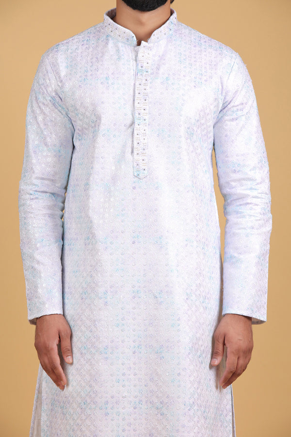 Regal White Resham Embroidered Kurta