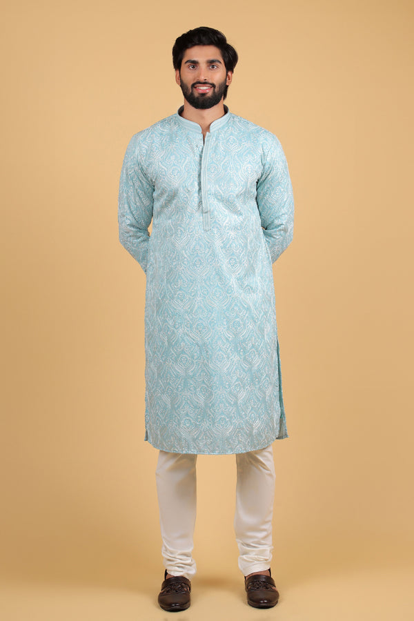Mint Resham Embroidered Kurta