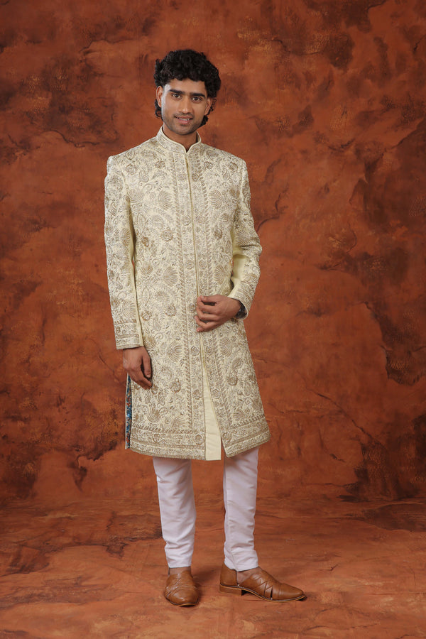 Gold work Ivory Sherwani Set