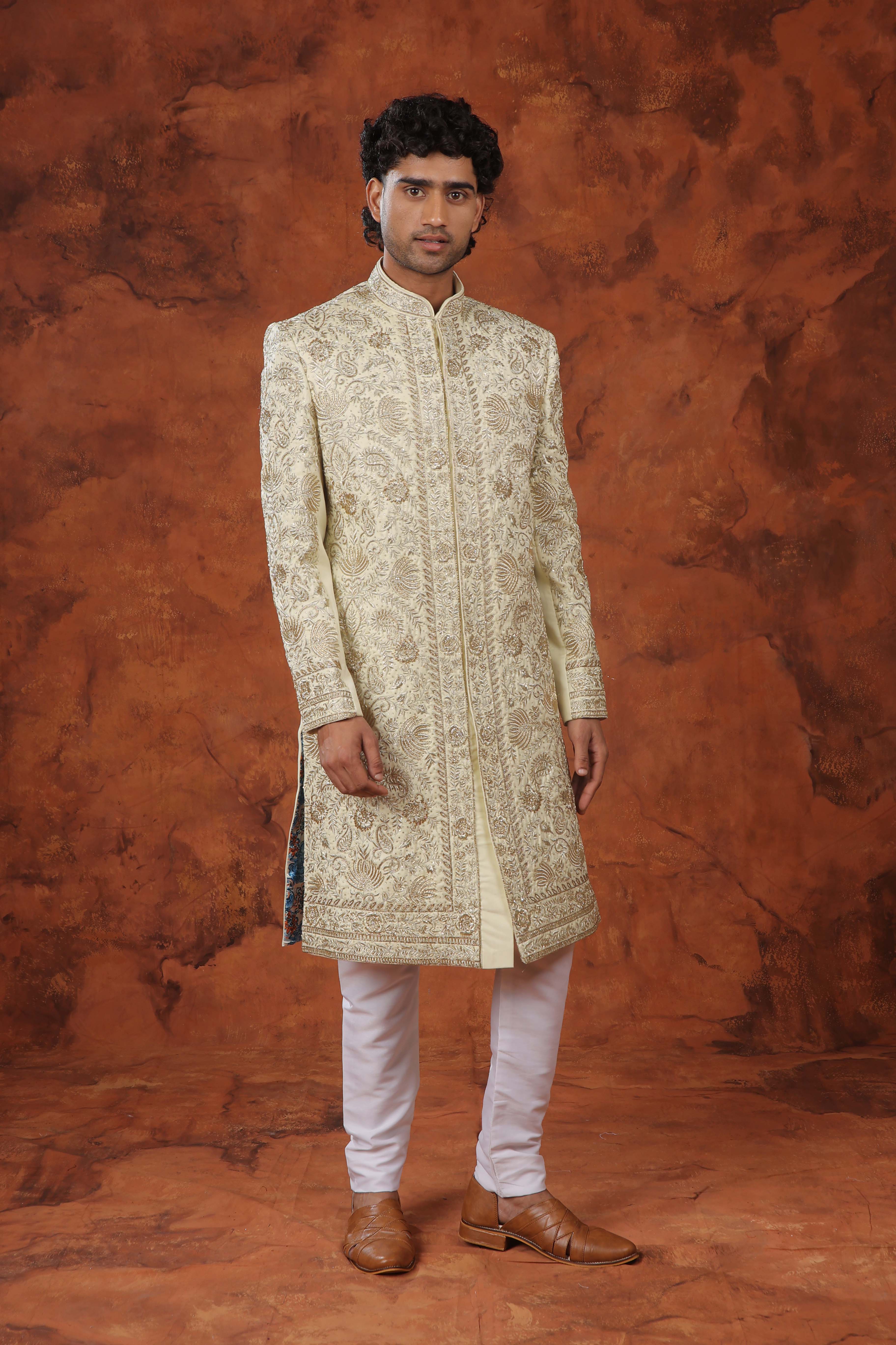 Gold work Ivory Sherwani Set