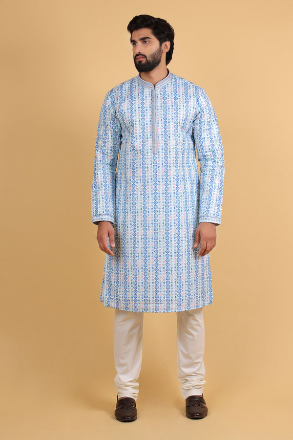 Azure Radiance Printed Sequin Silk Kurta