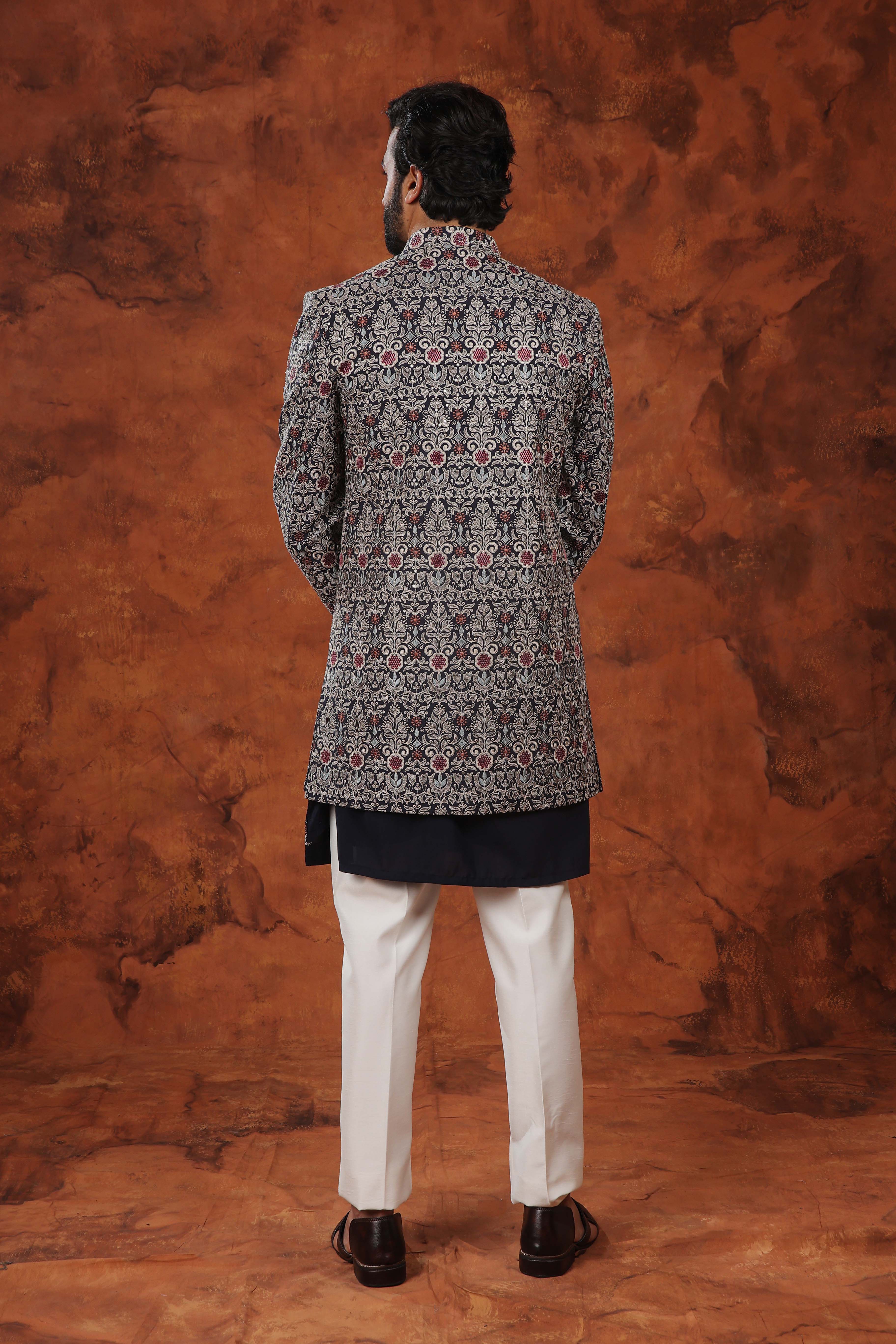 Midnight Majesty Silk Jacket & Pintuck Kurta Set