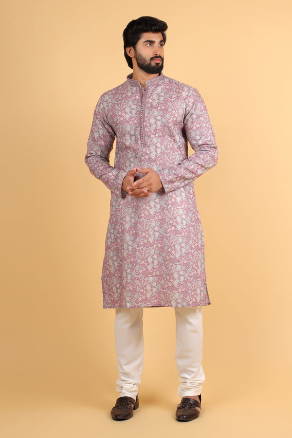 Maple Bloom Multi Purple Kurta in Linen Cotton
