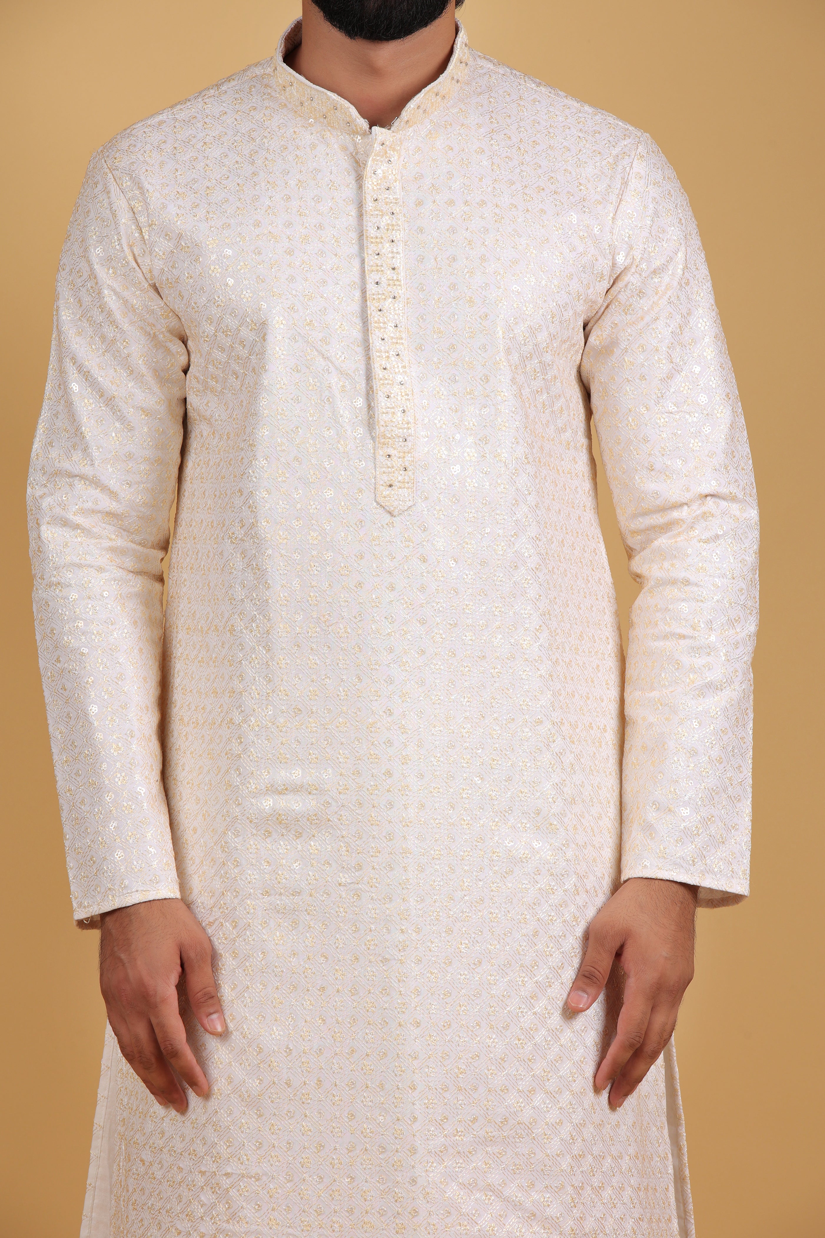 Opaline White Rayon Silk Kurta with Multicolor Sequin Embroidery