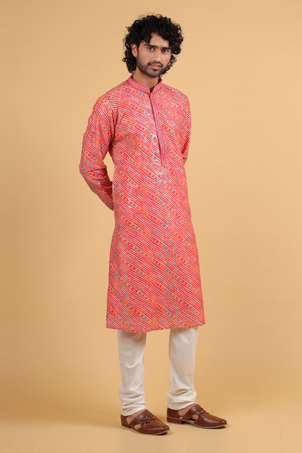 Vivid Flame Sequin Embellished Silk Kurta