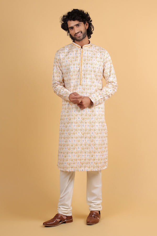 Sunlit Heritage Yellow Kurta in Embroidered Rayon