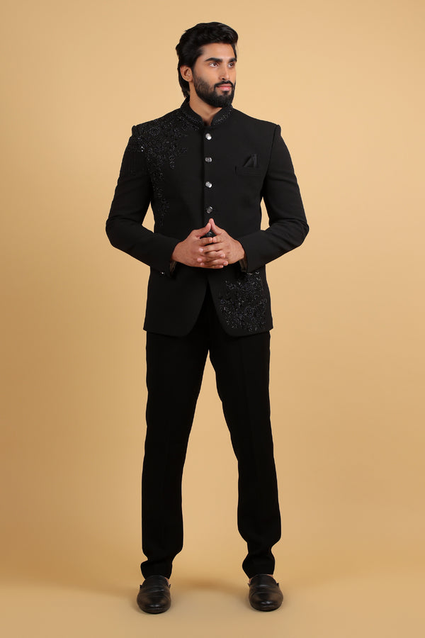 Majestic Noir Embroidered Bandhgala