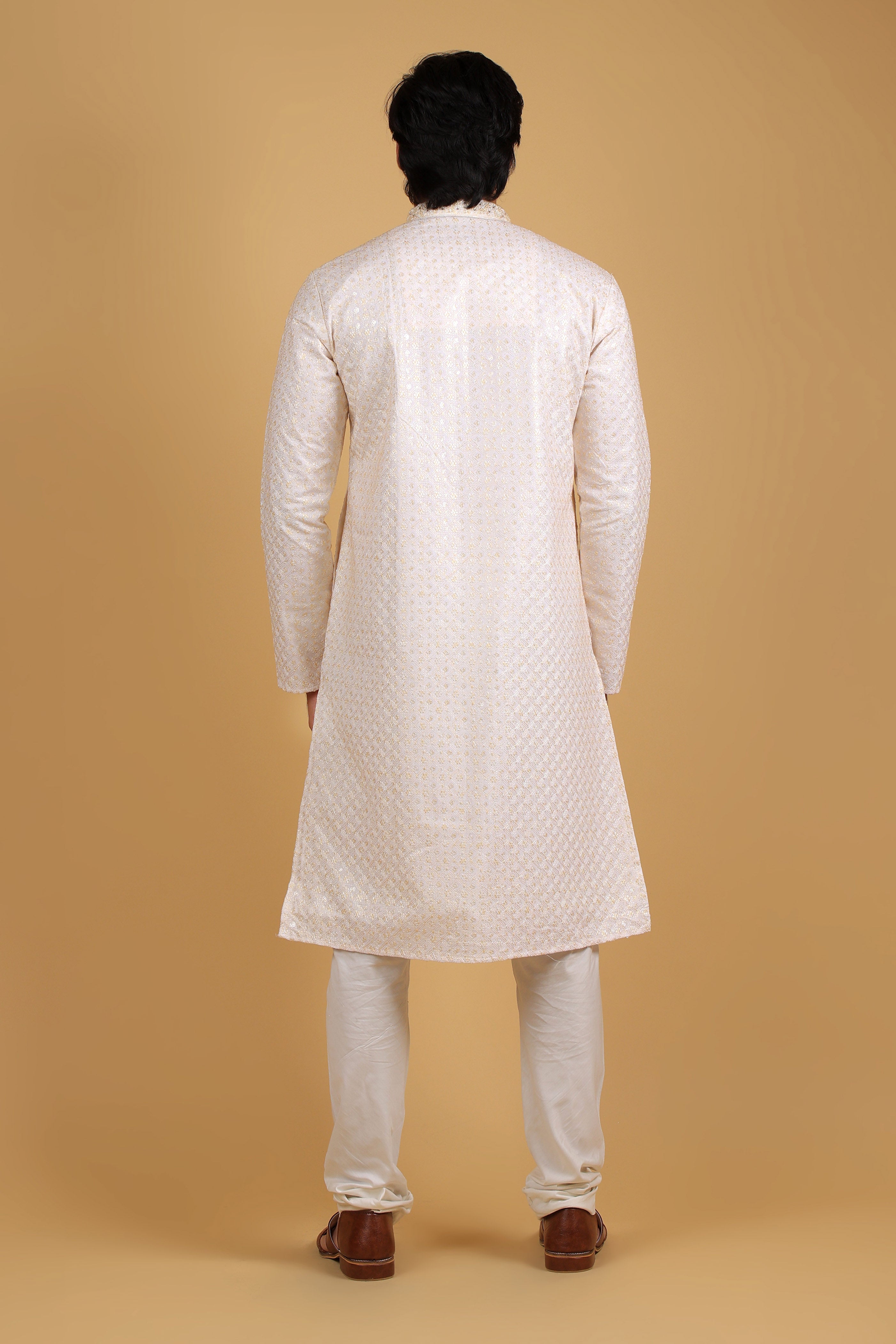 Opaline White Rayon Silk Kurta with Multicolor Sequin Embroidery