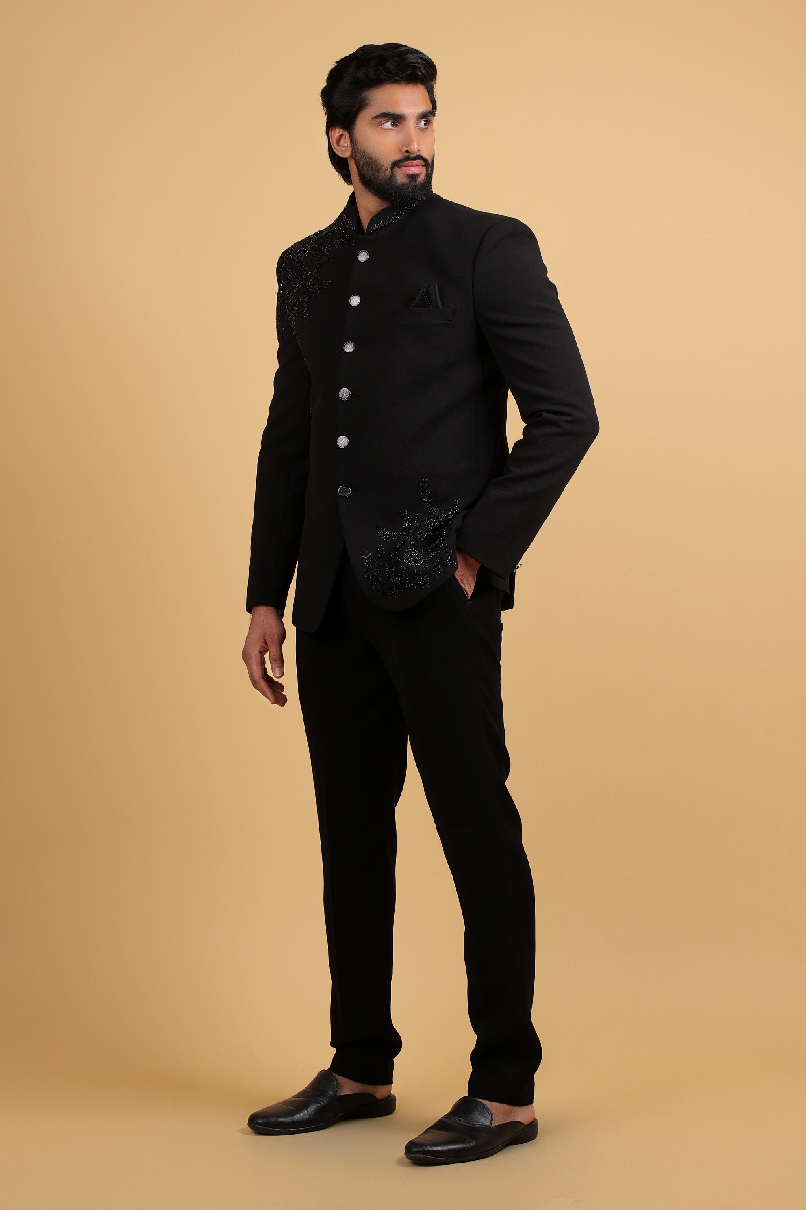 Majestic Noir Embroidered Bandhgala