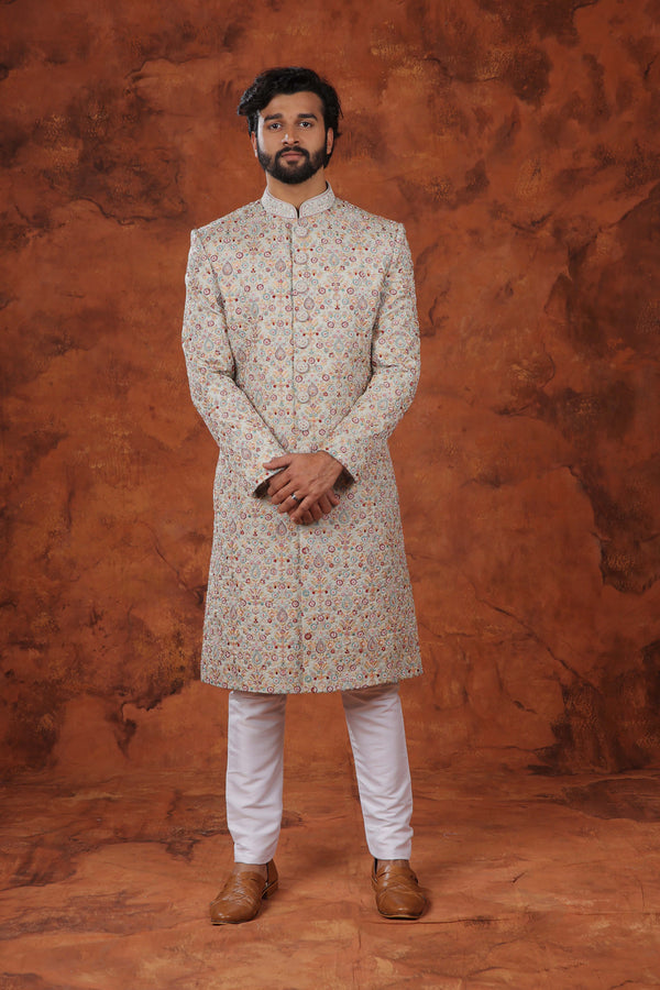 Vasant Floral Ivory Kalam Sherwani Set
