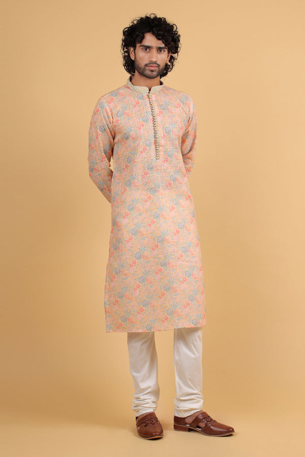 Sunlit Garden Maple Print Linen-Cotton Kurta