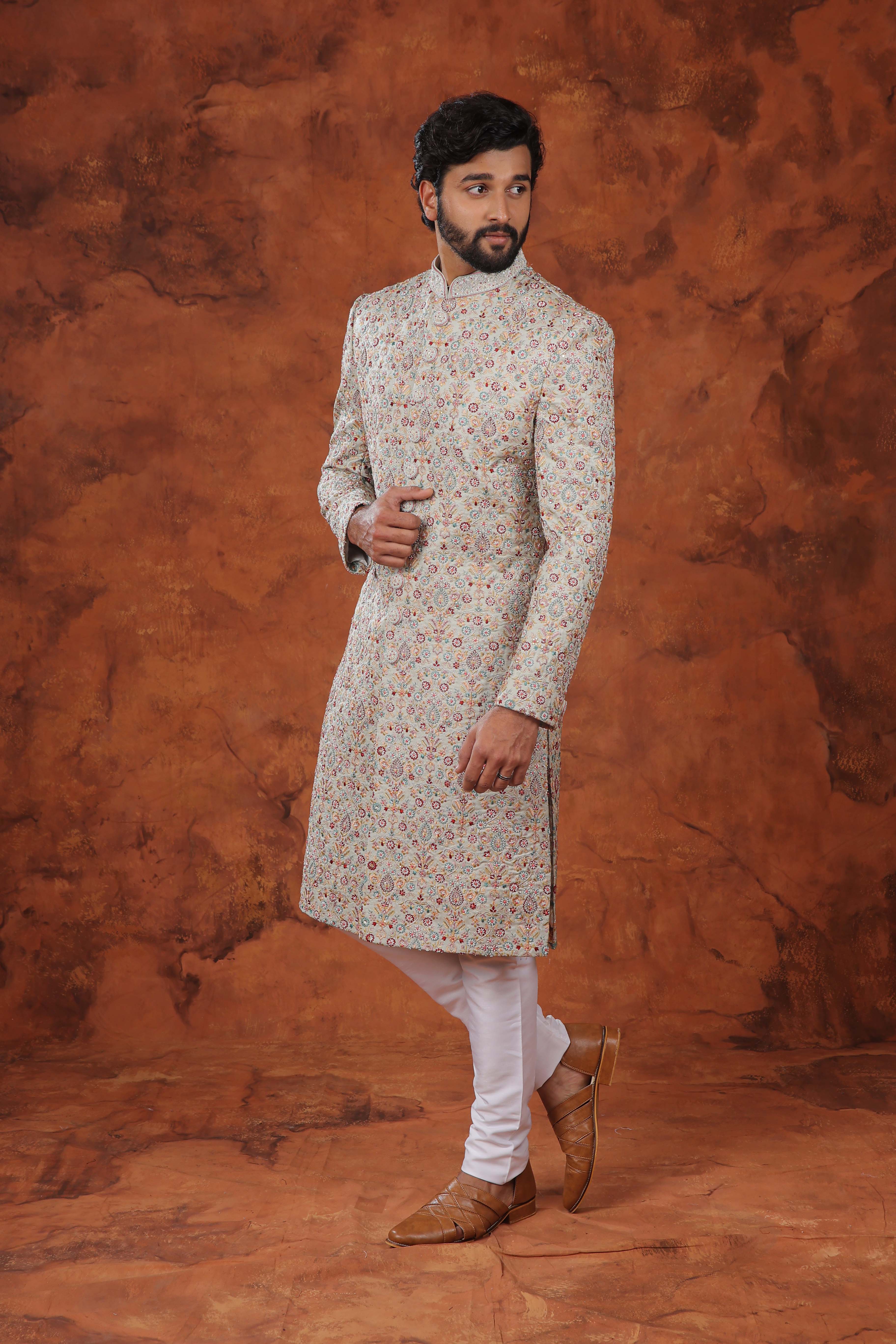 Vasant Floral Ivory Kalam Sherwani Set