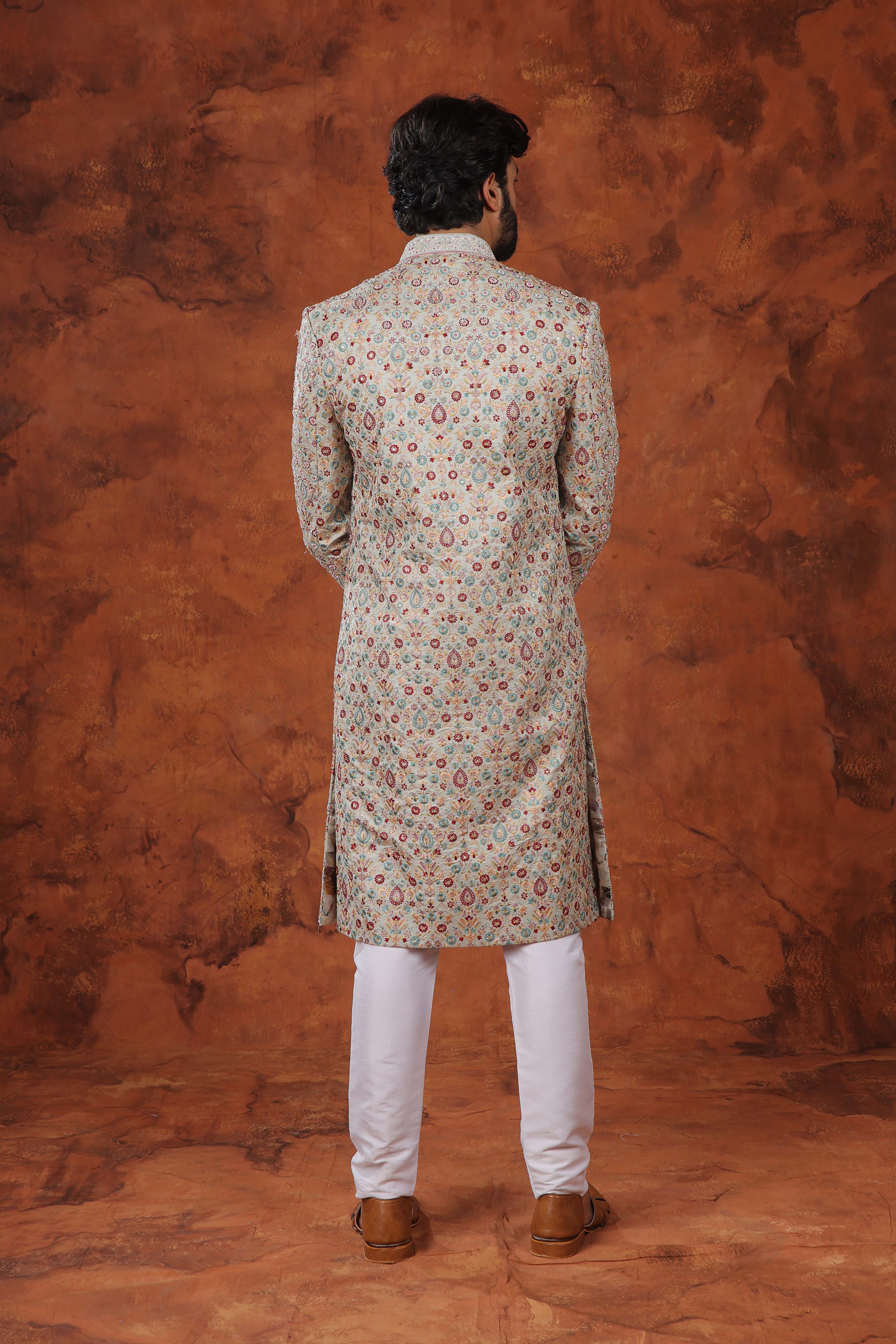 Vasant Floral Ivory Kalam Sherwani Set