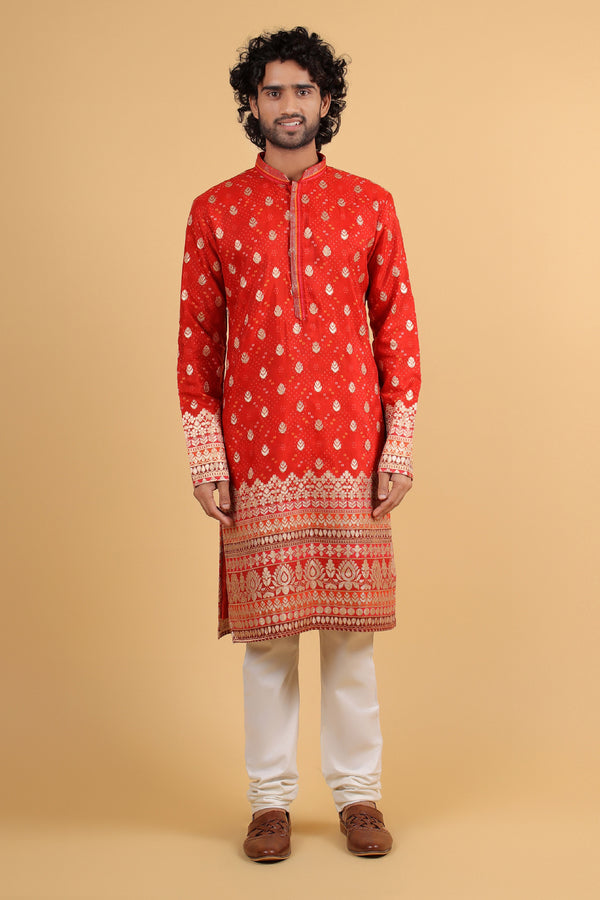 Red Banarasi Zari Kurta