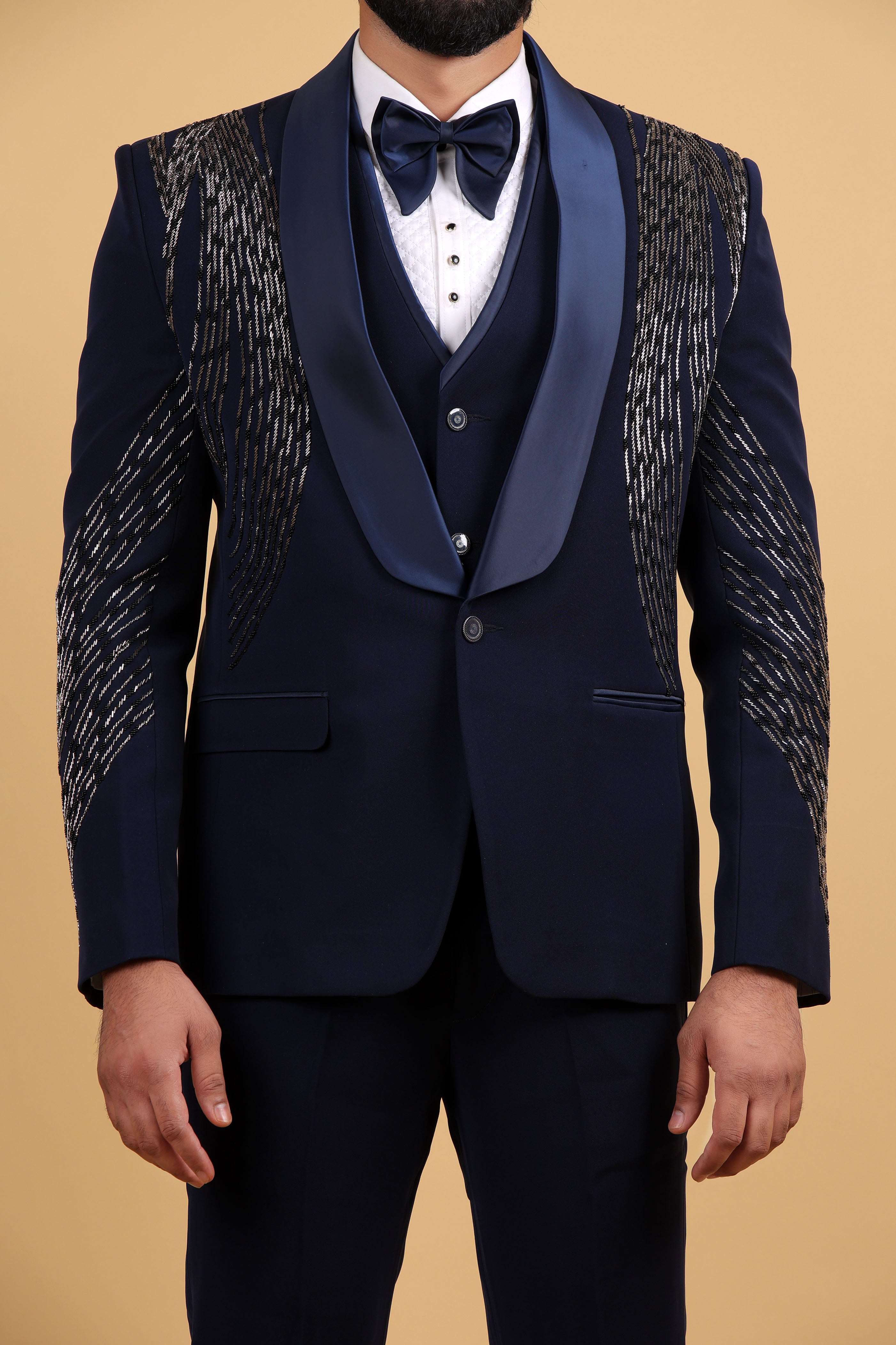 Majestic Royal Blue Hand-Embroidered Tuxedo Set