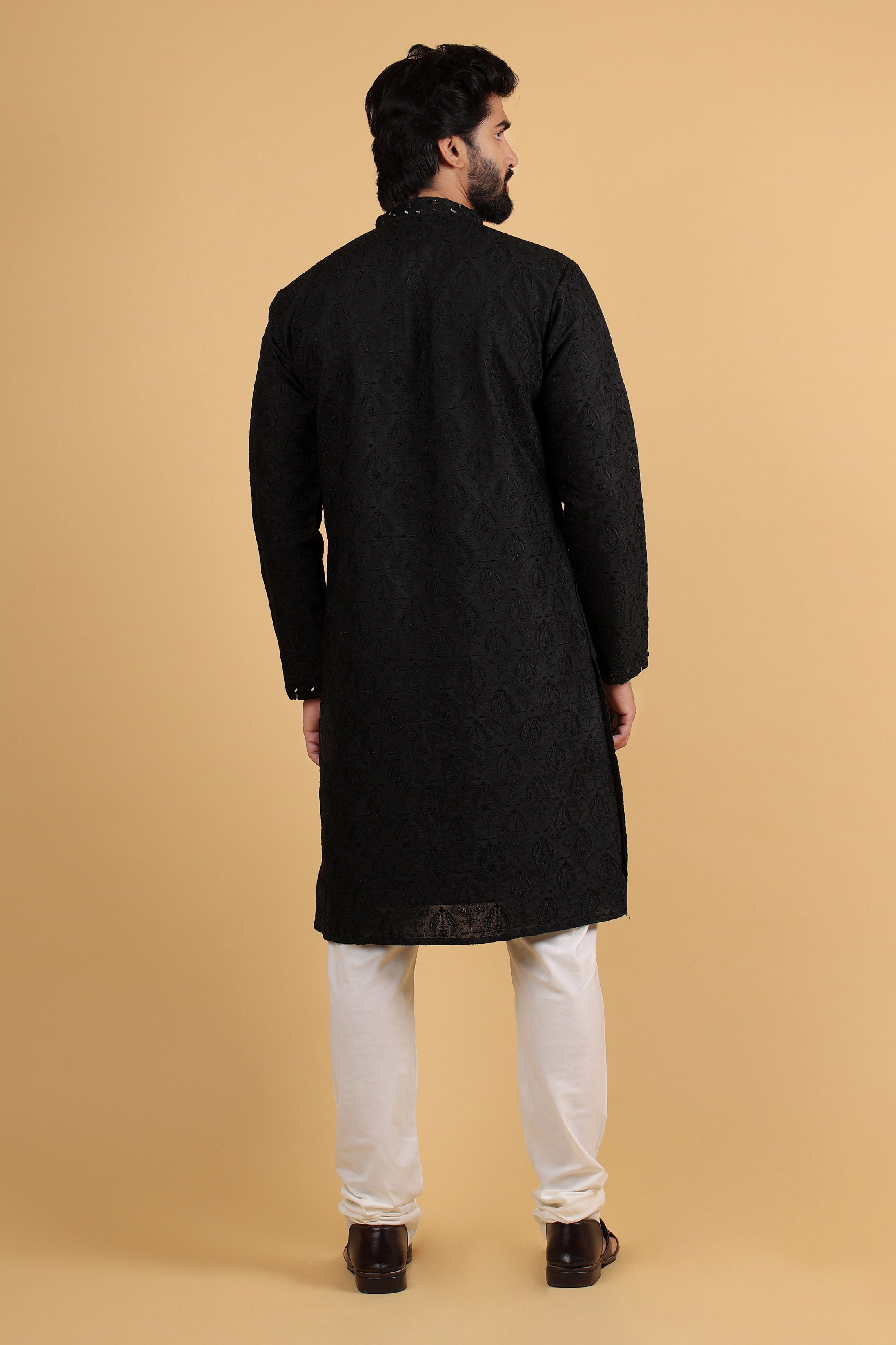 Noir Majesty Embroidered Mirror Work Silk Kurta