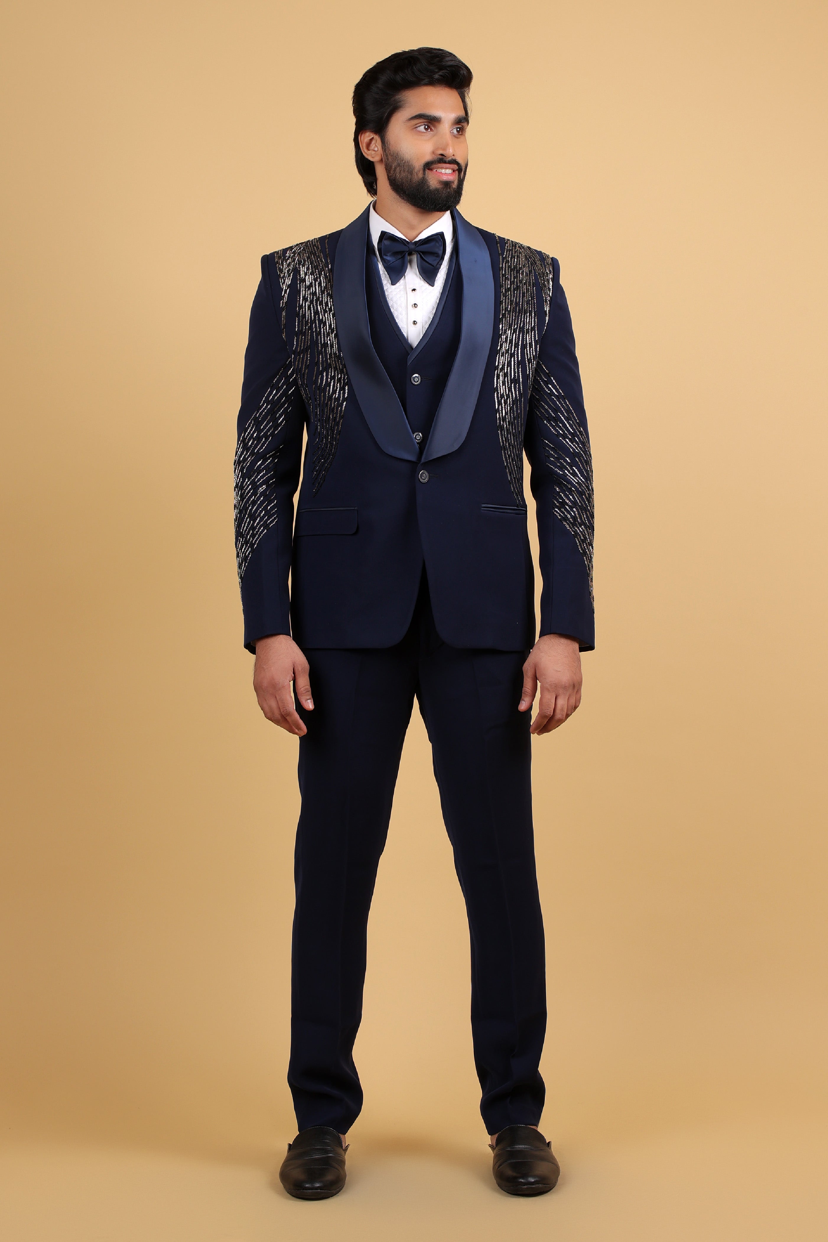 Majestic Royal Blue Hand-Embroidered Tuxedo Set