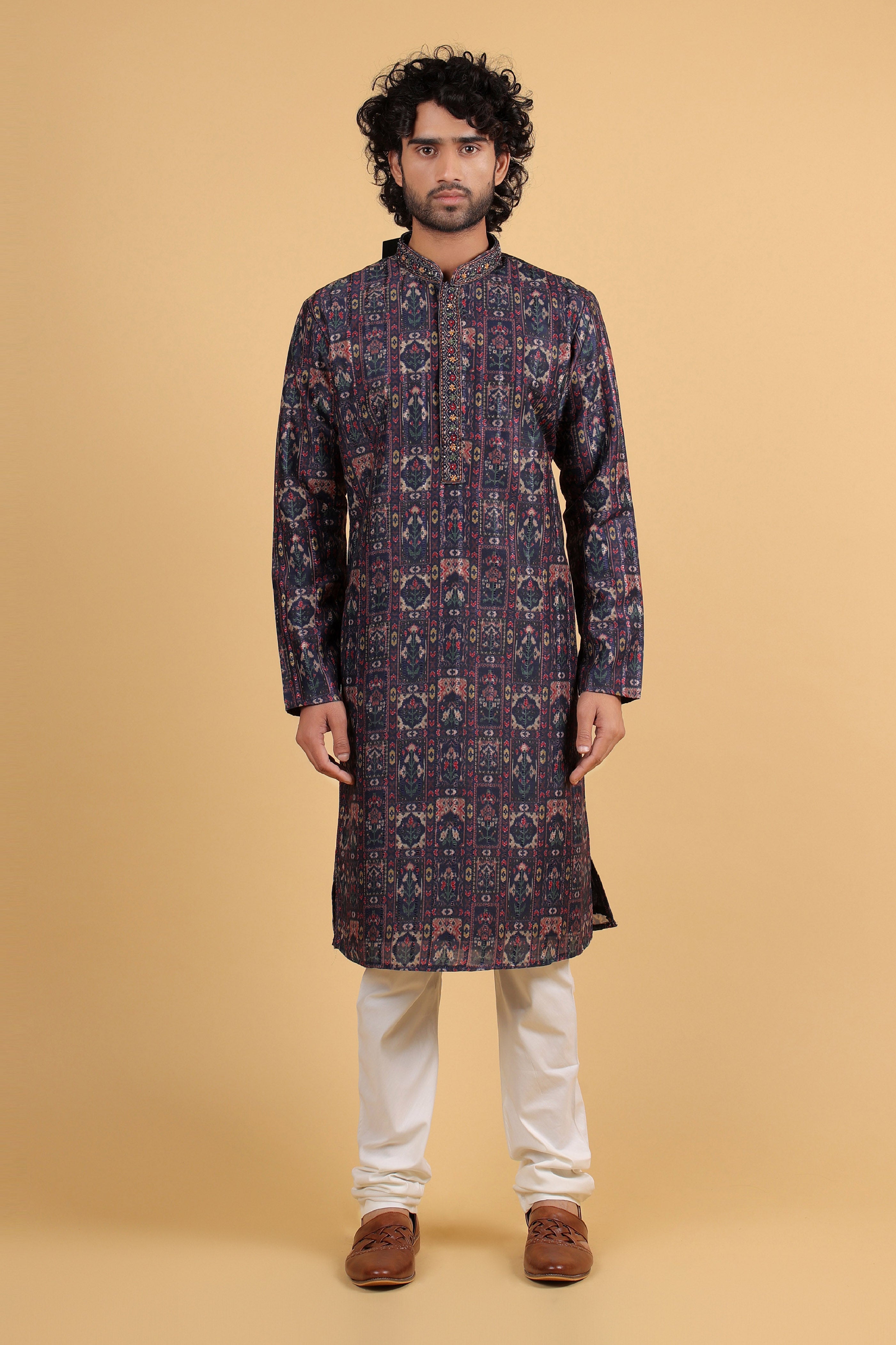 Imperial Violet Printed Silk Kurta
