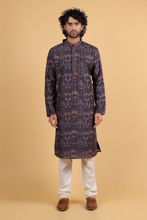 Imperial Violet Printed Silk Kurta