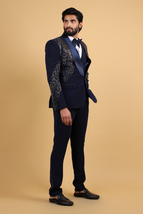 Majestic Royal Blue Hand-Embroidered Tuxedo Set