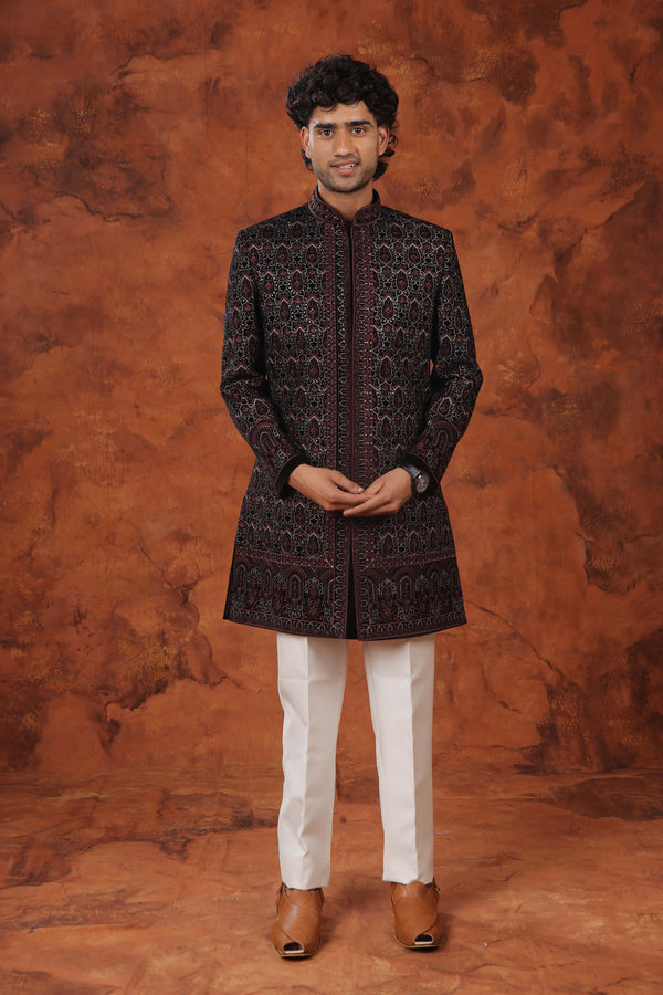 Imperial Garnet Zari Embroidered Indowestern