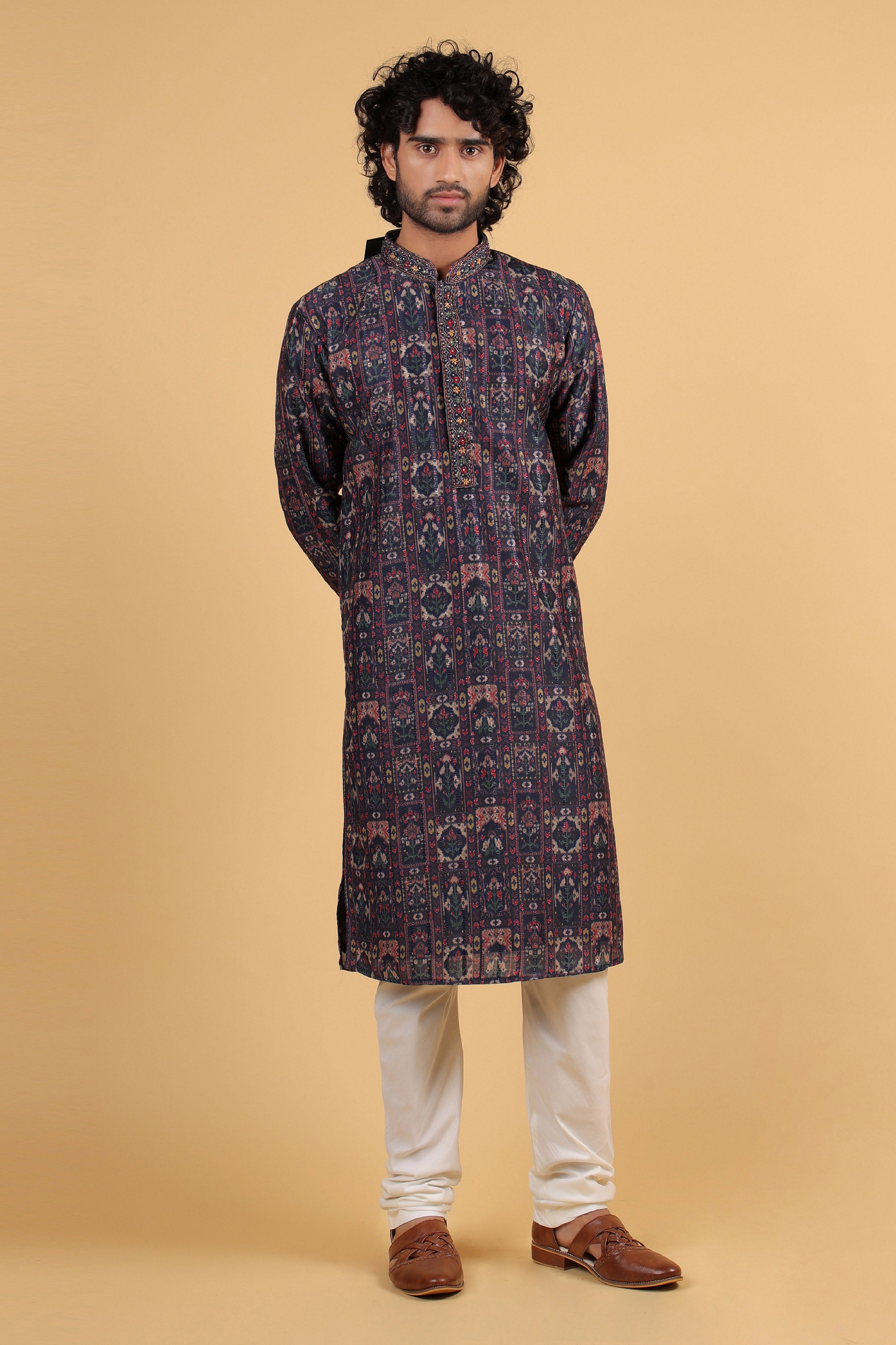 Imperial Violet Printed Silk Kurta