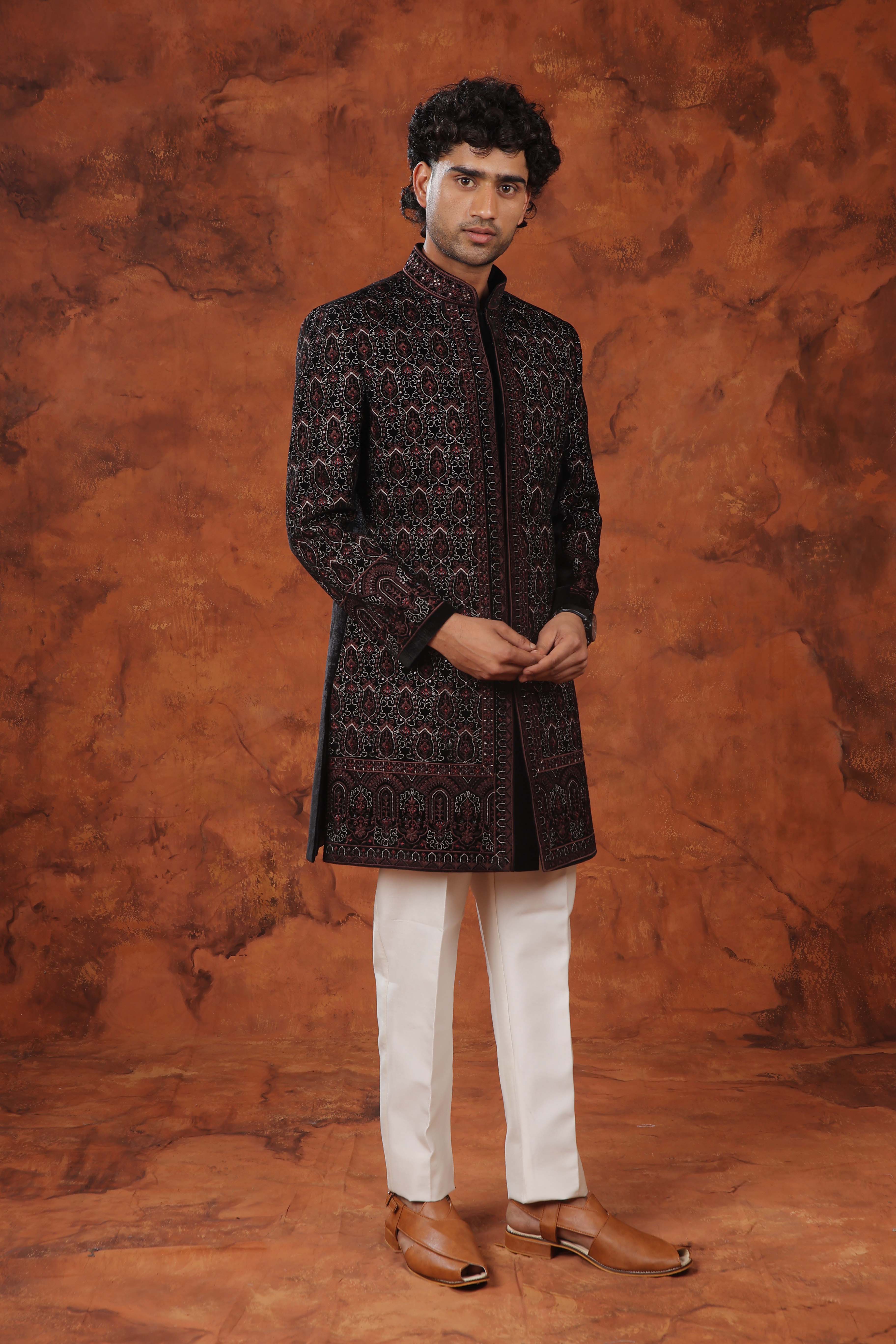 Imperial Garnet Zari Embroidered Indowestern