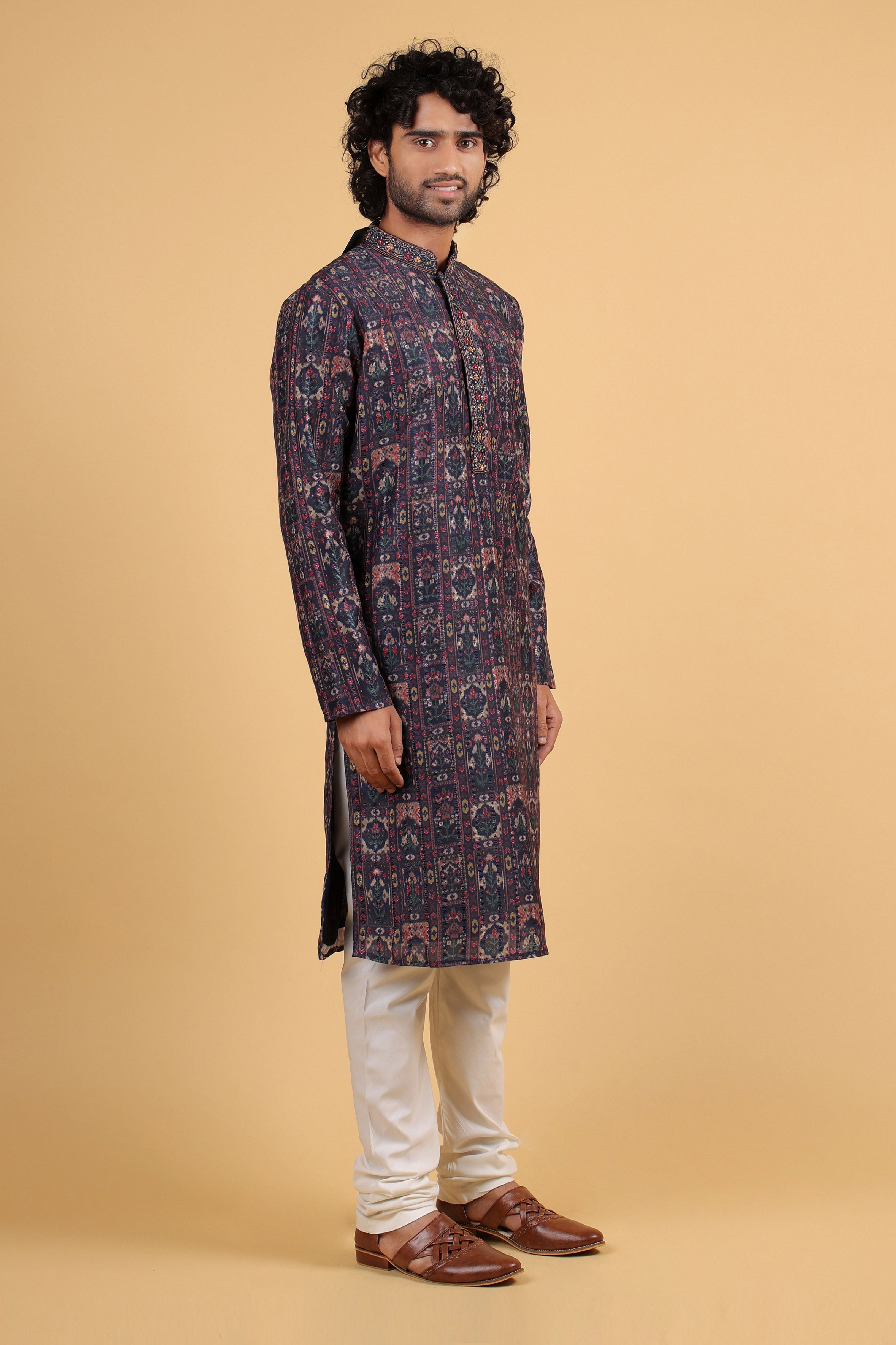 Imperial Violet Printed Silk Kurta